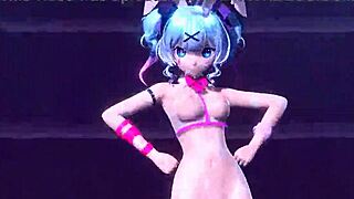 hatsune miku in bunny costume shows nude body and big tits