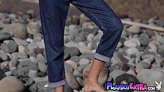 skinny russian beauty taya vais chilling naked on the beach