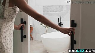 Slender ebony realtor fucks busty lesbian milf client with strapon