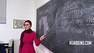 group fucks hijab teacher in classroom
