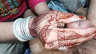 Muslim woman provides relaxing hand massage to servant with soothing hindi dialogue