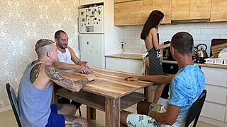 Lost Young Wife At Cards Gets Triple Creampie In Tight Pussy On Kitchen Table