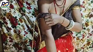 Great sex with bhabhi in red saree and after removing the black blouse opportunity to squeeze the boobs and ass fuck hindi audio claire vais