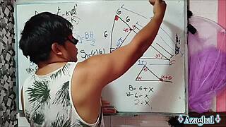 Asian Student Nerd Engages in Bedroom Mathematics Lesson