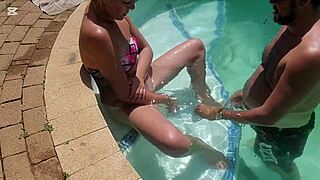 Mutual masturbation with neighbor in outdoor swimming pool