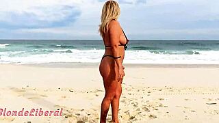 exposing in micro bikini beach 😍