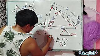 Asian Student Nerd Engages in Bedroom Mathematics Lesson