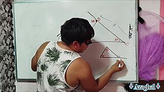 Asian Student Nerd Engages in Bedroom Mathematics Lesson