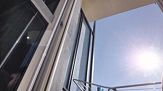 i exibit my wet pussy on the varanda without any panties