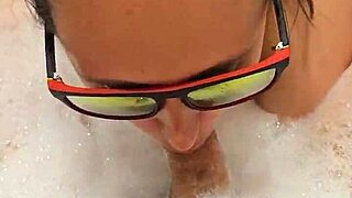 Does the sexy wife love sucking dick before mutual masturbation in the bathroom?