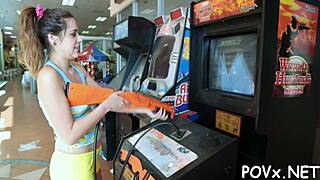 Tattooed mighty man engages with sexy nymph