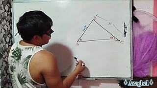Asian Student Nerd Engages in Bedroom Mathematics Lesson
