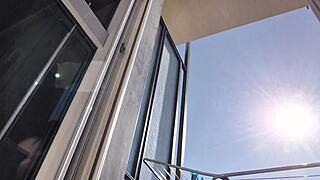 i exibit my wet pussy on the varanda without any panties