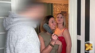 kelly and pam, beautiful european women with huge tits, passionately share one hard cock in ffm group fuck