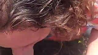 Intense amateur blowjob and doggy fuck with cum in mouth outdoors