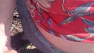 Intense amateur blowjob and doggy fuck with cum in mouth outdoors