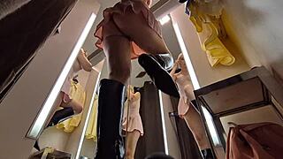 Hot Blonde Without Panties Tries On See-Through Clothes In Dressing Room Hidden Camera