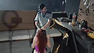 Unexpected Garage Mechanic Fuck with Cum in Mouth