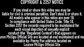 Nasty redhead Lauren Phillips fucks herself on the bed with toys and fingers.