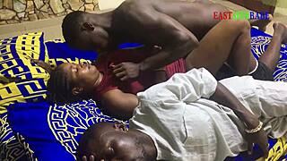 Threesome group fucked on bed with husband and his friend