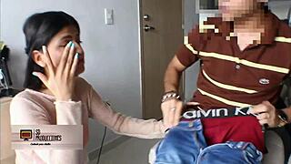 Indian brunette bent over for deepthroat and creampie in hardcore homemade sex