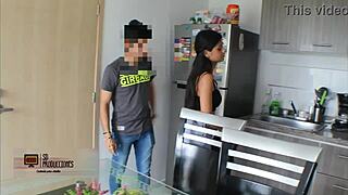 Indian brunette bent over for deepthroat and creampie in hardcore homemade sex