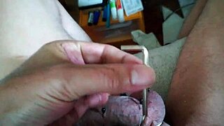 Intense self-pleasure with penis