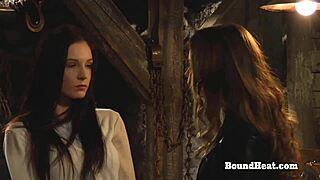 Bent over woman disciplined and touched by dominant lady