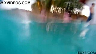 Busty BBW Lexxxi Luxe splashes wildly with friend in pool
