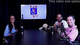 Latina Alice Vasconcelos sensualizes on stripper, showing big tits after admitting she turns bisexual when filling ass with drink - sheer red