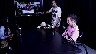 Latina Alice Vasconcelos sensualizes on stripper, showing big tits after admitting she turns bisexual when filling ass with drink - sheer red