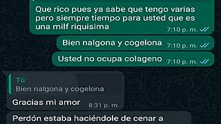 Chatting on WhatsApp with my friend Oscar's boss, and I end up fucking her again in this homemade scene.