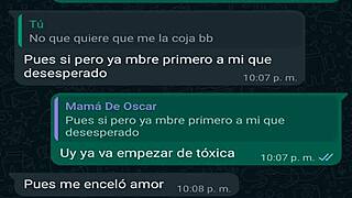 Chatting on WhatsApp with my friend Oscar's boss, and I end up fucking her again in this homemade scene.