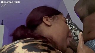 Bbw sucking monster cock with sloppy blowjob and cum in mouth.