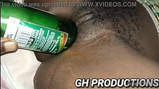 Club bottle play in her pussy and ass