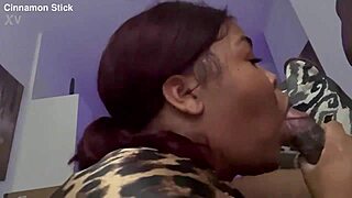 Bbw sucking monster cock with sloppy blowjob and cum in mouth.