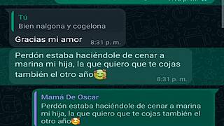 Chatting on WhatsApp with my friend Oscar's boss, and I end up fucking her again in this homemade scene.