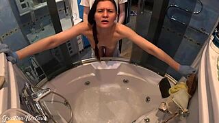 She Cleans the Bath While Getting Fucked Hard