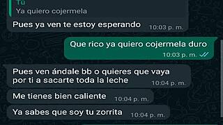 Chatting on WhatsApp with my friend Oscar's boss, and I end up fucking her again in this homemade scene.