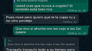 Chatting on WhatsApp with my friend Oscar's boss, and I end up fucking her again in this homemade scene.