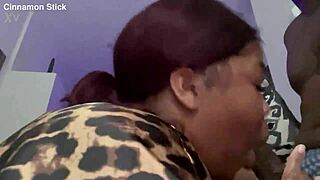 Bbw sucking monster cock with sloppy blowjob and cum in mouth.