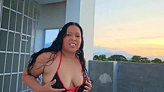 submissive milf dominated on rooftop