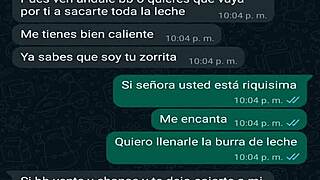 Chatting on WhatsApp with my friend Oscar's boss, and I end up fucking her again in this homemade scene.