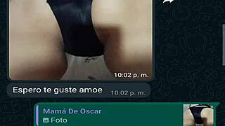 Chatting on WhatsApp with my friend Oscar's boss, and I end up fucking her again in this homemade scene.