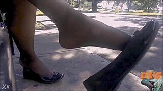 Shoeplay with stockings and flats