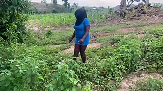 Her bush is hardcore in the forest, hairy and sexy, with handjob and cum