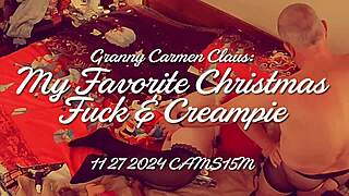 Mature cougar Carmen Claus in Christmas creampie
