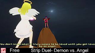 In a strip duel between demon and angel, who will win the erotic game?