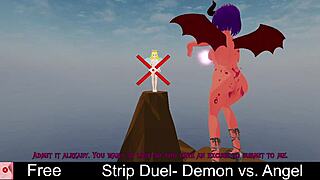 In a strip duel between demon and angel, who will win the erotic game?