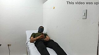 Kinky doctor masturbates his cock in the office